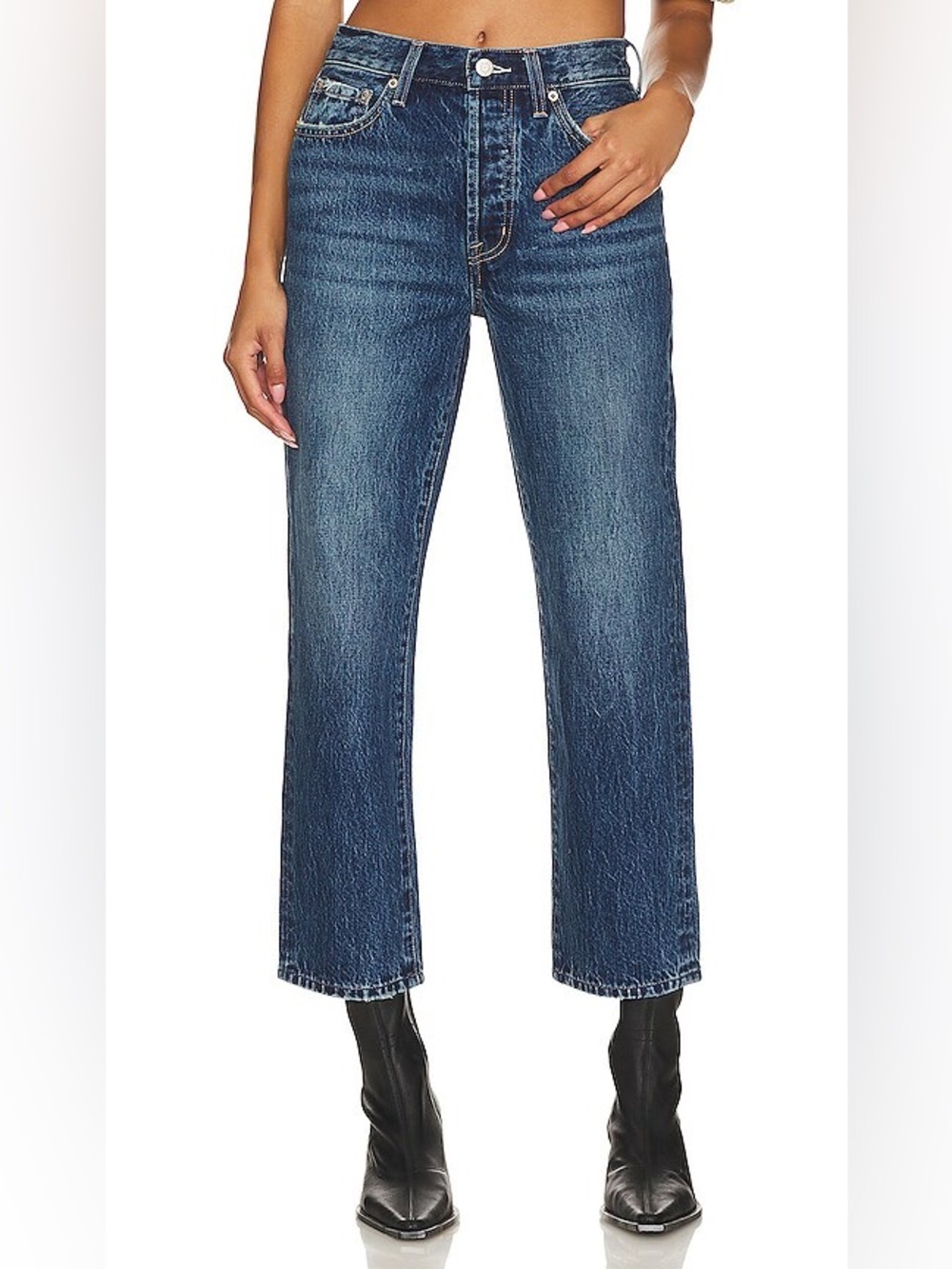 Pistola Charlie High Rise Straight Leg Denim Jeans Clash Wash Medium Blue 30